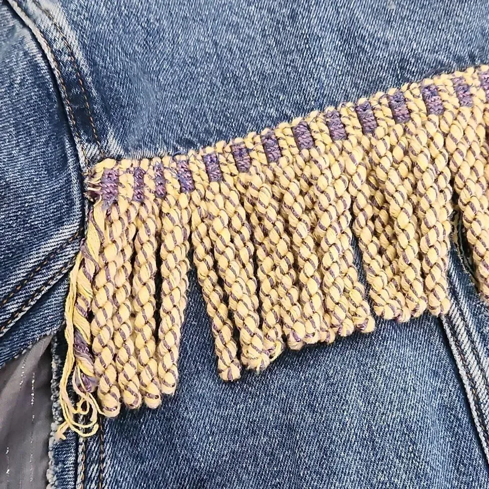 Vintage Upcycled Fringe Boho Western Denim Jacket - Picture 8 of 8